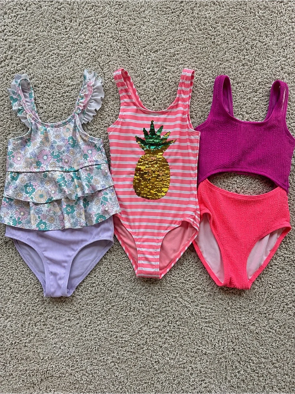 Old Navy Girls One Piece Swimsuit Bundle Size 6/6X  Floral, Pineapple Colorblock